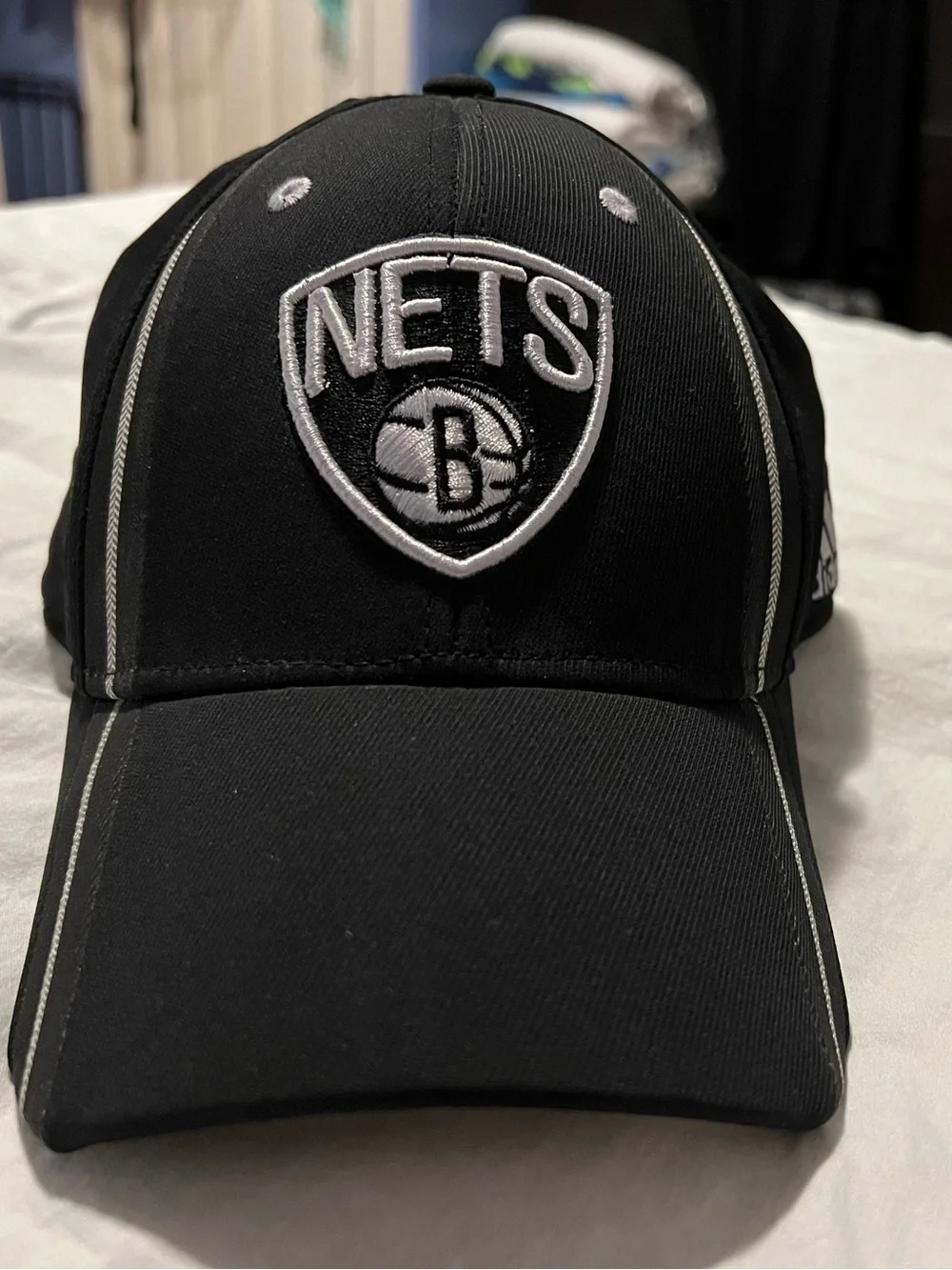 adidas Mens Fitmax 70 Black White Brooklyn Nets Embroidered Logo Cap Hat L/XL